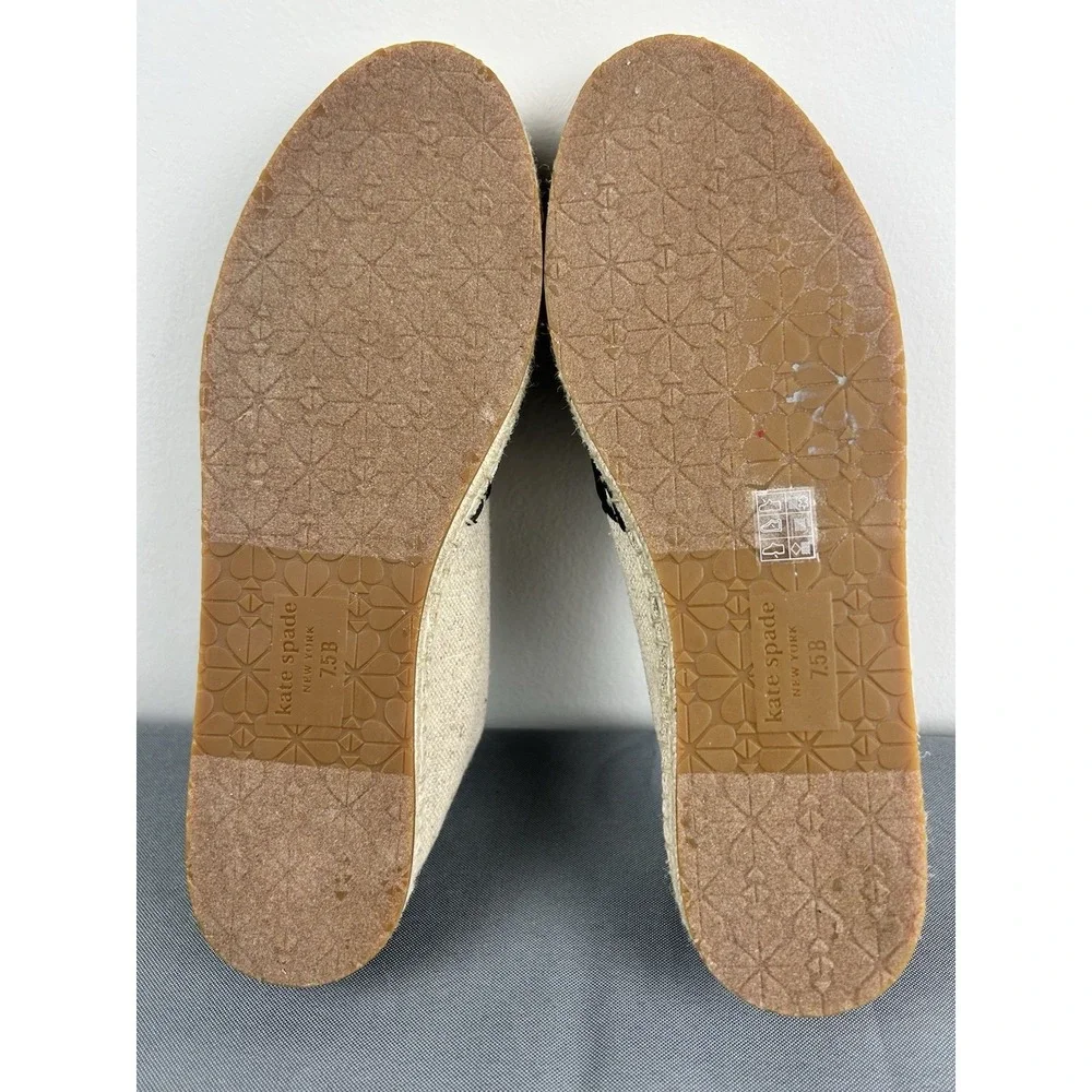 KATE SPADE Leather Gwendolyn Black Tan Applique Studded Espadrilles Sz 7.5B